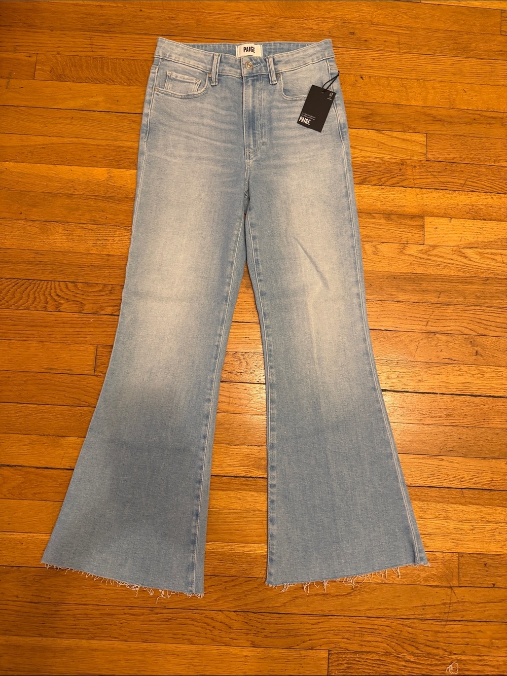 PAIGE Light Wash Flared Raw-Hem Jeans Marlow Skimmer Size 27 NWT